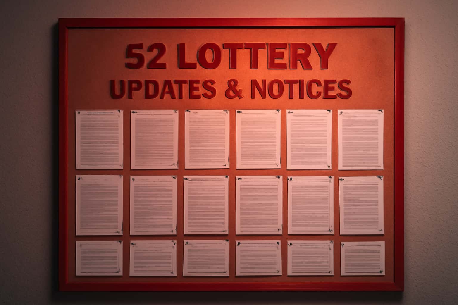 Informational graphic featuring 52 Lottery Updates & Notices